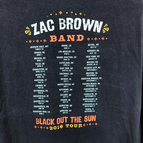 Zac Brown Band Black Out The Sun 2016 Tour T-Shirt Tee Adult Size Large B242 -22 - Picture 6 of 12